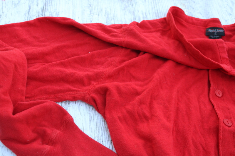 photo of old fashioned vintage red cotton union suit, winter long underwear work clothes or Santa style! #3